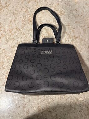 Guess Black Logo-Print Tote with Top Handles